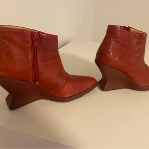 John Fluevog red leather booties.